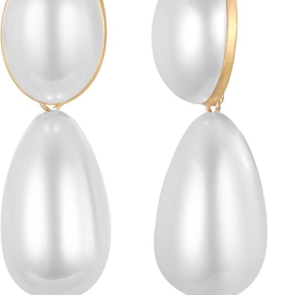 Pearl Drop Earrings Women Vintage Dangle Statement Gold Jewelry Large - Picture 1 of 7